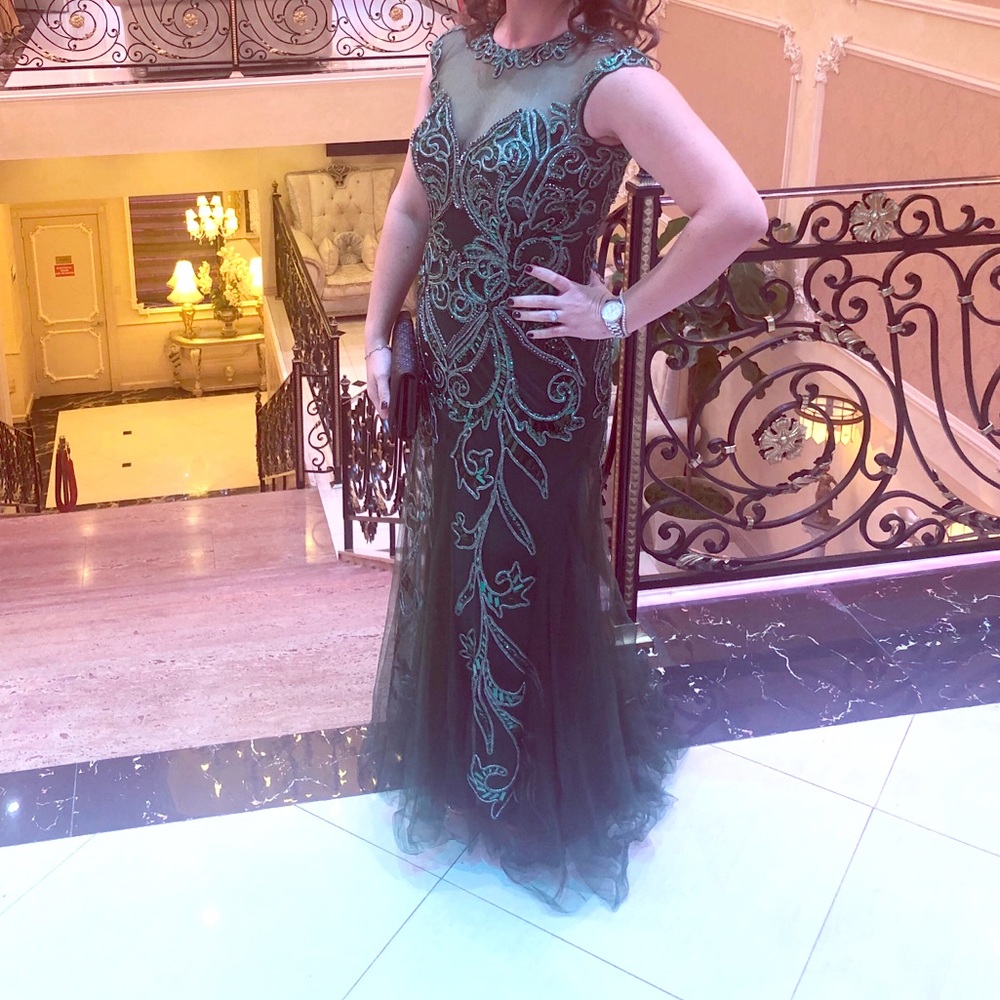 Emerald green evening gown